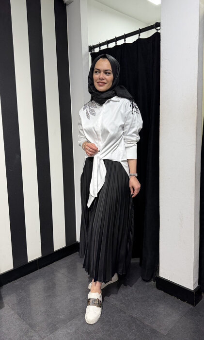 Miss Dalida Düz Renk Plise Etek BLACK - 5