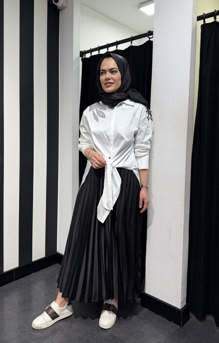 Miss Dalida Düz Renk Plise Etek BLACK - 6