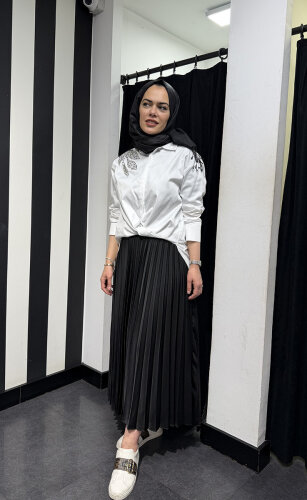 Miss Dalida Düz Renk Plise Etek BLACK - 7