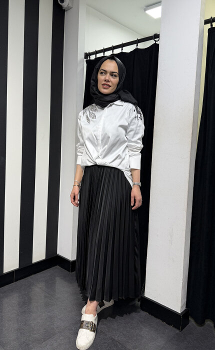 Miss Dalida Düz Renk Plise Etek BLACK - 7