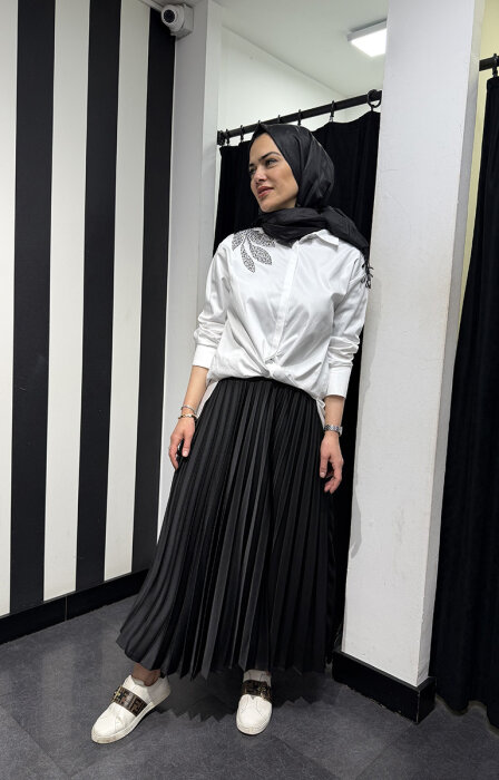 Miss Dalida Düz Renk Plise Etek BLACK - 8