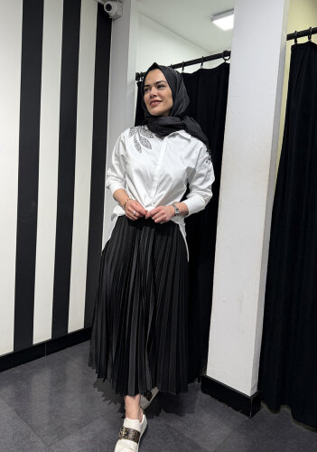 Miss Dalida Düz Renk Plise Etek BLACK - 9
