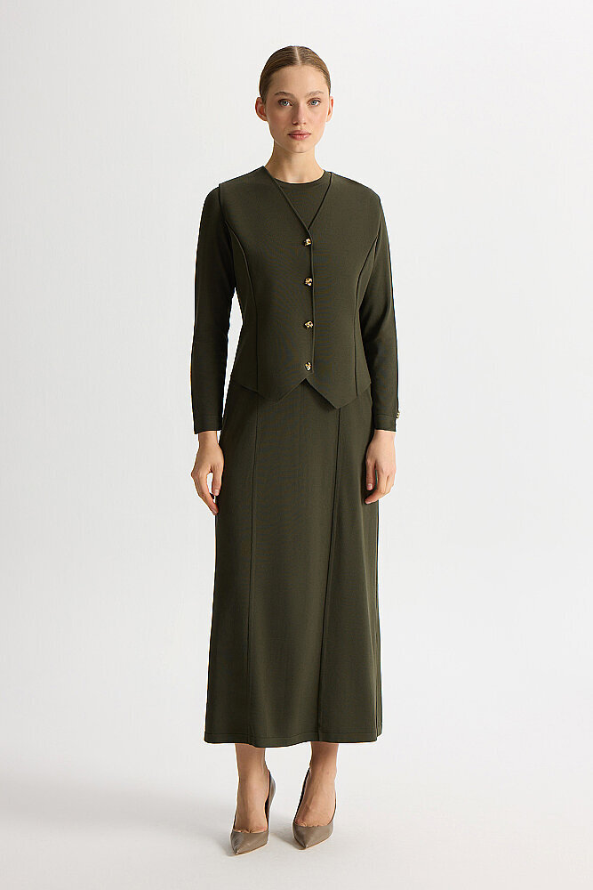 Miss Dalida Düz Renk Rahat Kalıp Elbise KHAKİ 