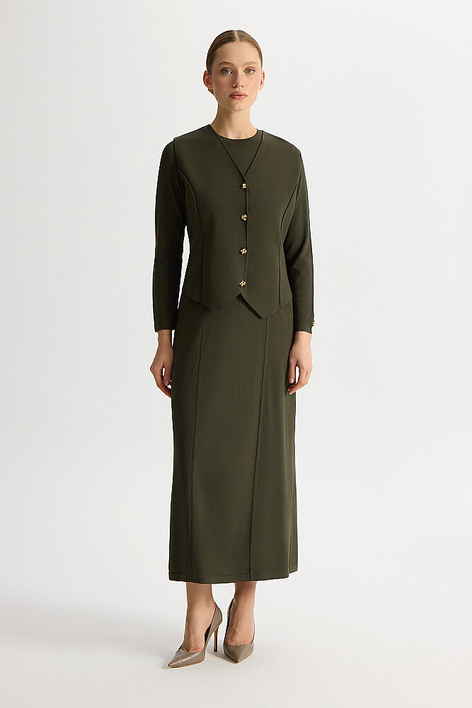 Miss Dalida Düz Renk Rahat Kalıp Elbise KHAKİ - 2