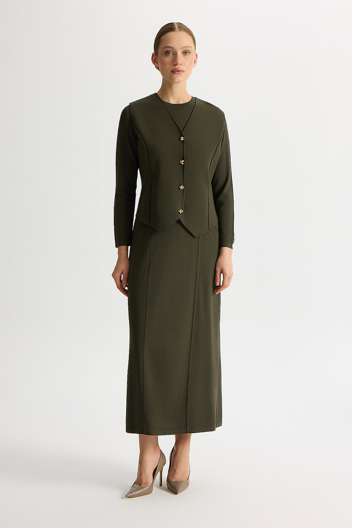 Miss Dalida Düz Renk Rahat Kalıp Elbise KHAKİ - 2