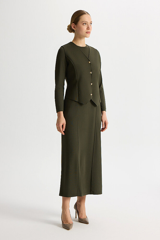 Miss Dalida Düz Renk Rahat Kalıp Elbise KHAKİ - 3