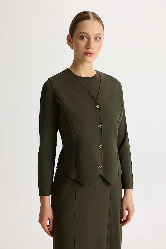 Miss Dalida Düz Renk Rahat Kalıp Elbise KHAKİ - 4