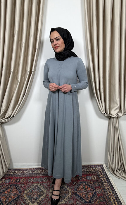 Miss Dalida Düz Renk Rahat Kesim Triko Elbise armo grey - 2