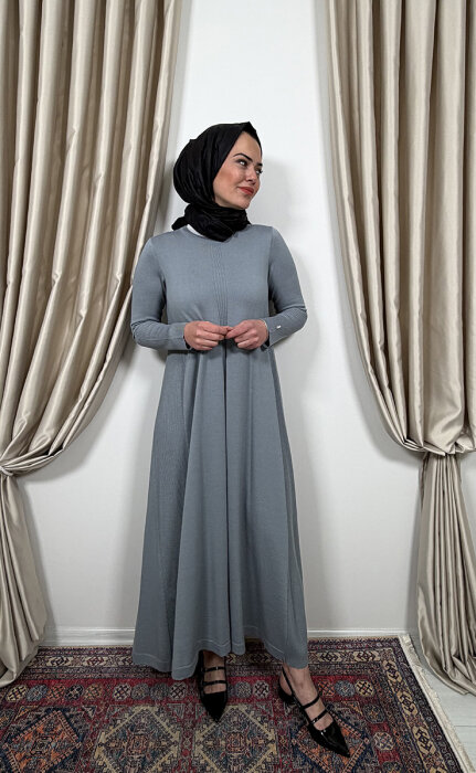 Miss Dalida Düz Renk Rahat Kesim Triko Elbise armo grey - 3