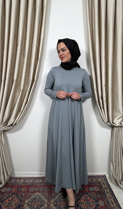 Miss Dalida Düz Renk Rahat Kesim Triko Elbise armo grey - 1