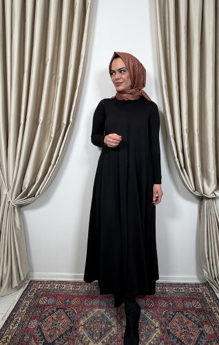 Miss Dalida Düz Renk Rahat Kesim Triko Elbise SİYAH - 4