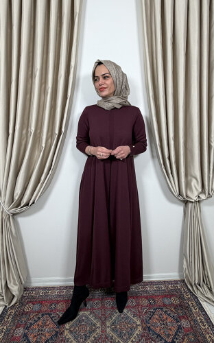 Miss Dalida Düz Renk Rahat Kesim Triko Elbise TOGA-BORDO