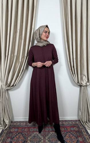 Miss Dalida Düz Renk Rahat Kesim Triko Elbise TOGA-BORDO - 2