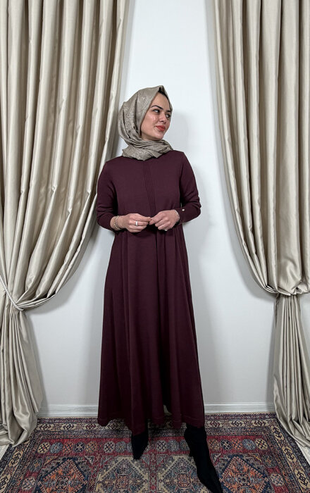 Miss Dalida Düz Renk Rahat Kesim Triko Elbise TOGA-BORDO - 2