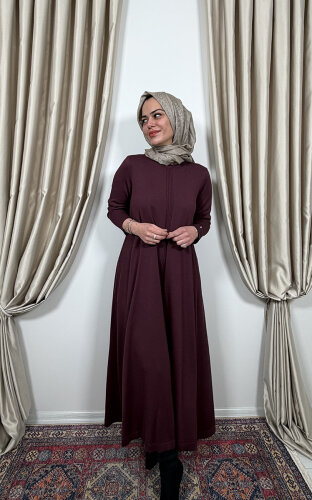 Miss Dalida Düz Renk Rahat Kesim Triko Elbise TOGA-BORDO - 3