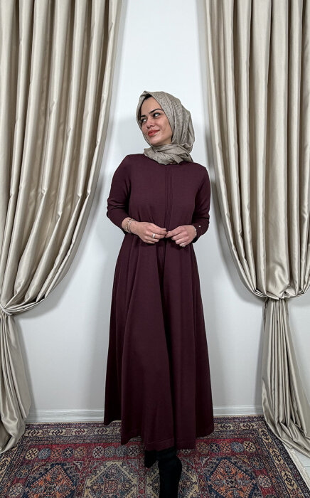 Miss Dalida Düz Renk Rahat Kesim Triko Elbise TOGA-BORDO - 3