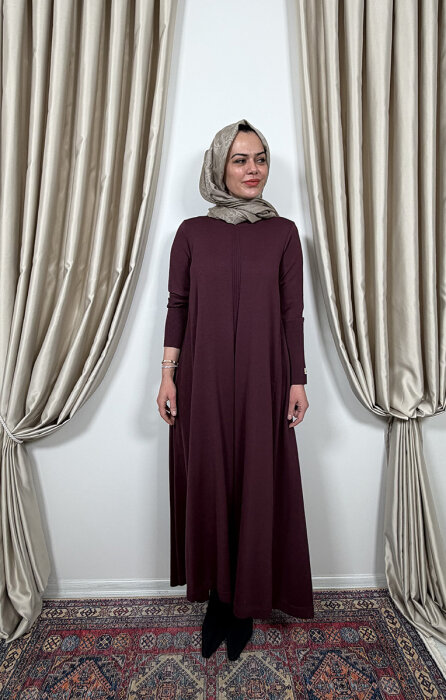 Miss Dalida Düz Renk Rahat Kesim Triko Elbise TOGA-BORDO - 5