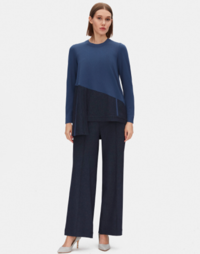 Miss Dalida Düz Renk Triko Denim Detaylı Tunik İNDİGO 