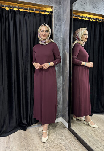 Miss Dalida Düz Renk Triko Elbise BORDO - MİSS DALİDA
