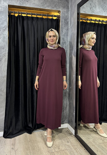 Miss Dalida Düz Renk Triko Elbise BORDO - 2