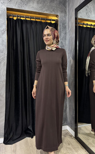 Miss Dalida Düz Renk Triko Elbise Cacao - MİSS DALİDA