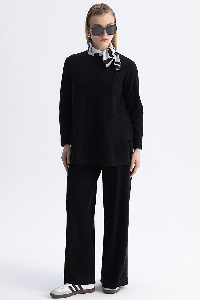 Miss Dalida Ekose Desenli Triko Tunik BLACK - 4