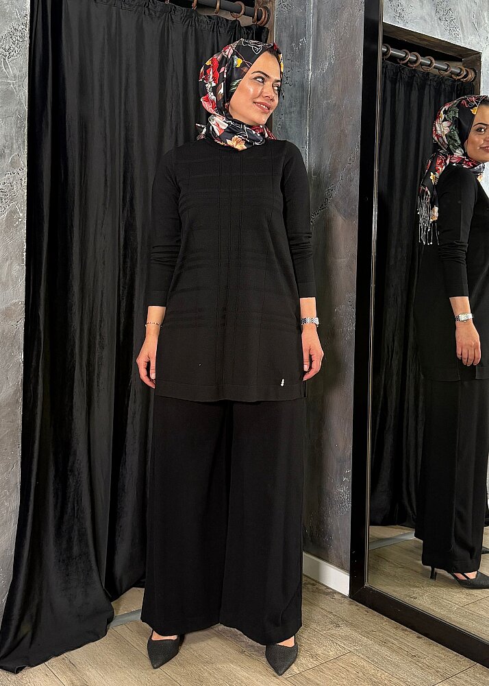 Miss Dalida Ekose Desenli Triko Tunik BLACK - 4