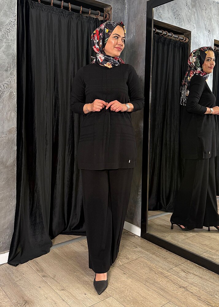 Miss Dalida Ekose Desenli Triko Tunik BLACK - 5