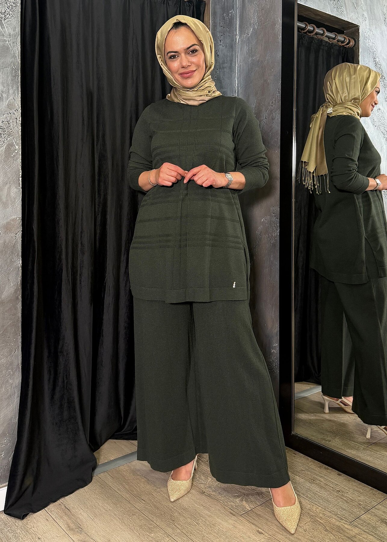 Miss Dalida Ekose Desenli Triko Tunik KHAKİ - 2