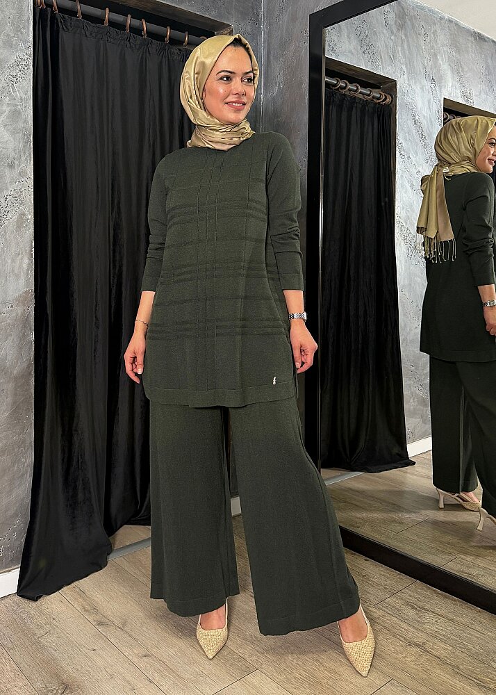 Miss Dalida Ekose Desenli Triko Tunik KHAKİ - 3