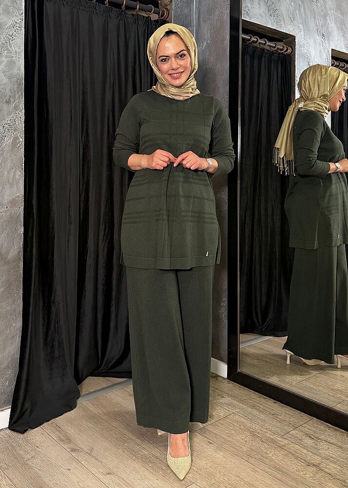 Miss Dalida Ekose Desenli Triko Tunik KHAKİ
