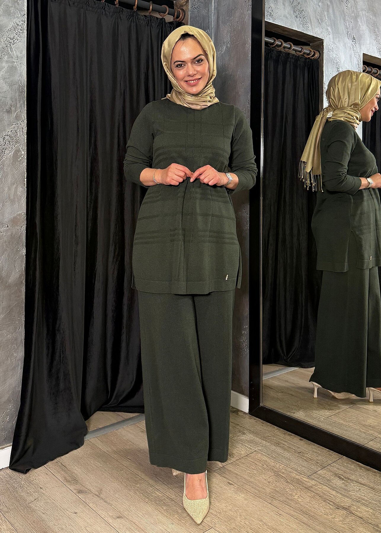 Miss Dalida Ekose Desenli Triko Tunik KHAKİ - 1