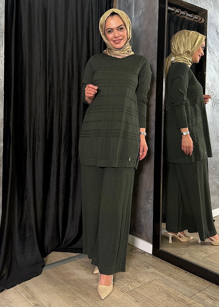 Miss Dalida Ekose Desenli Triko Tunik KHAKİ - 5