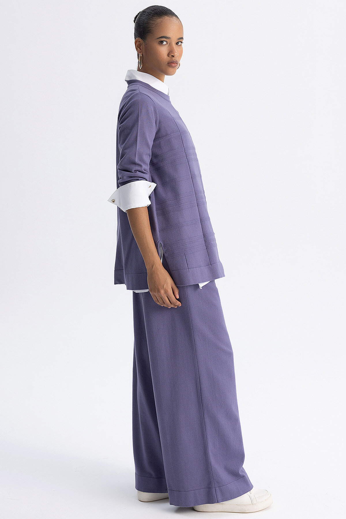 Miss Dalida Ekose Desenli Triko Tunik LİLA - 2