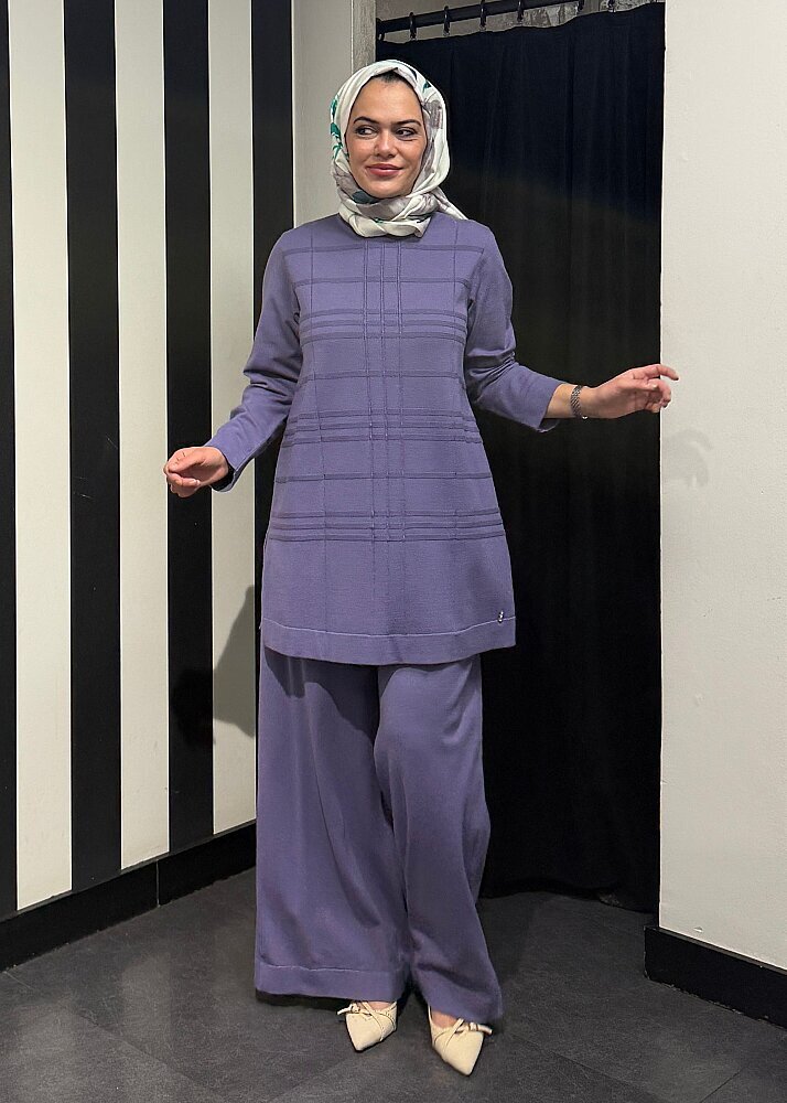 Miss Dalida Ekose Desenli Triko Tunik LİLA - 2