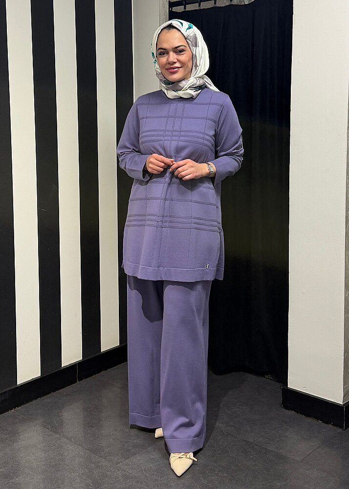 Miss Dalida Ekose Desenli Triko Tunik LİLA - 3