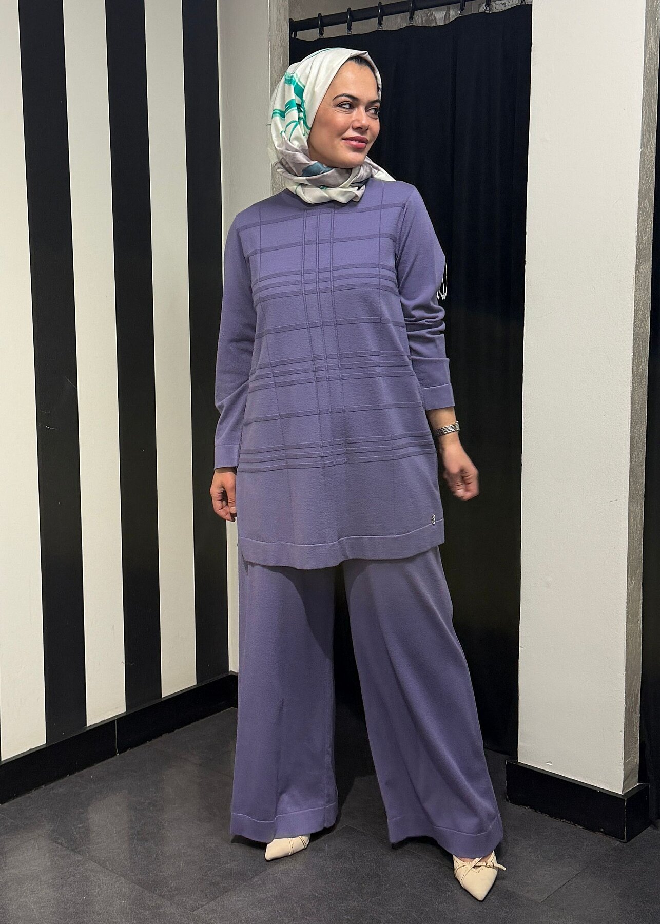 Miss Dalida Ekose Desenli Triko Tunik LİLA - 4