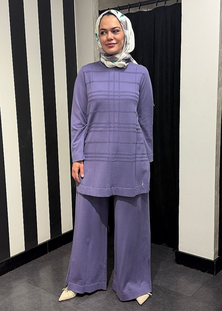Miss Dalida Ekose Desenli Triko Tunik LİLA - 6