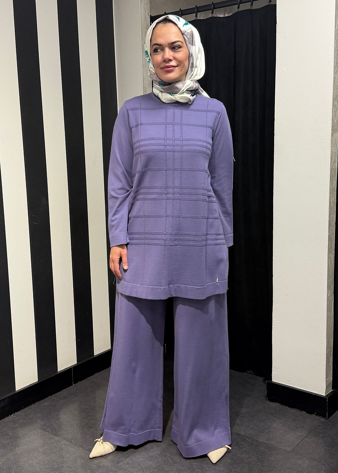 Miss Dalida Ekose Desenli Triko Tunik LİLA - 6