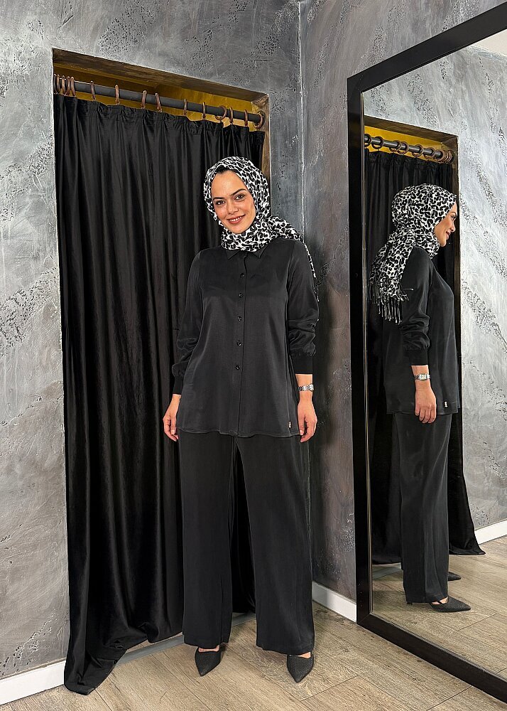 Miss Dalida Erkek Yaka Klasik Gömlek BLACK - 2
