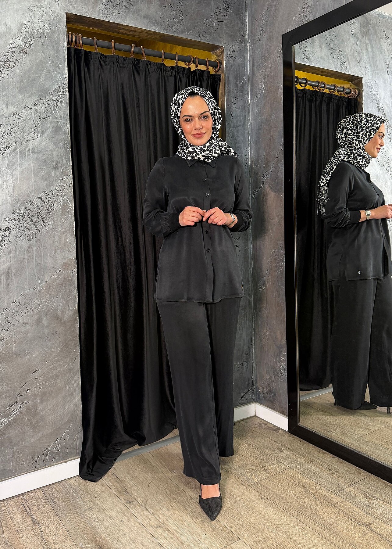 Miss Dalida Erkek Yaka Klasik Gömlek BLACK - 3
