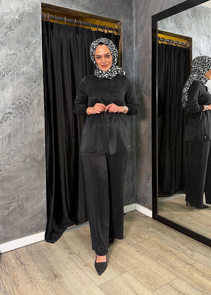 Miss Dalida Erkek Yaka Klasik Gömlek BLACK