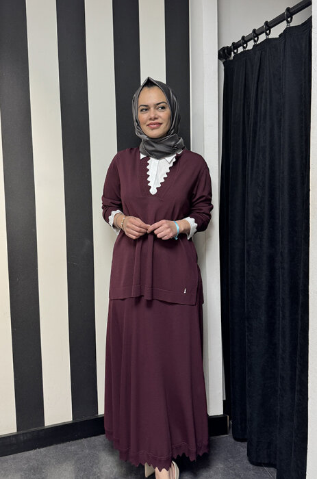 Miss Dalida Etek Ucu Dilimli Triko Etek BORDO - 3