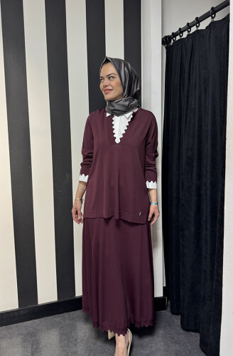 Miss Dalida Etek Ucu Dilimli Triko Etek BORDO - 4