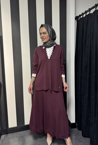Miss Dalida Etek Ucu Dilimli Triko Etek BORDO - 5