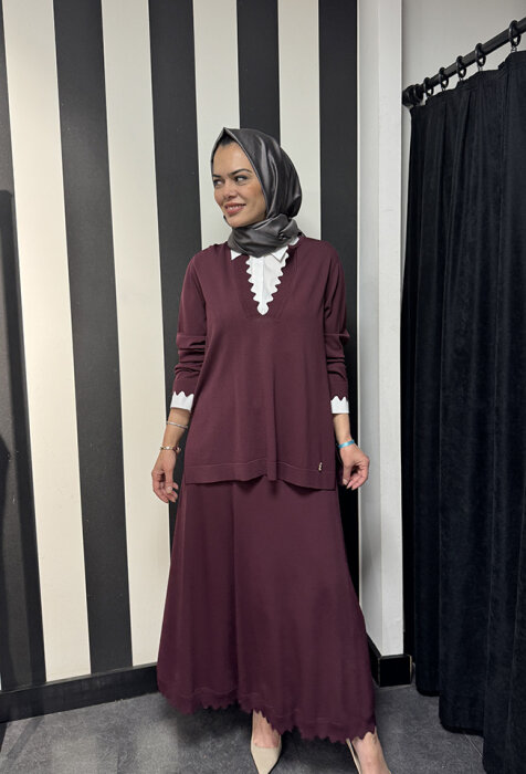 Miss Dalida Etek Ucu Dilimli Triko Etek BORDO - 5