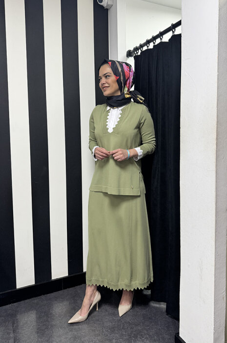 Miss Dalida Etek Ucu Dilimli Triko Etek olive - 3