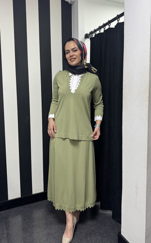 Miss Dalida Etek Ucu Dilimli Triko Etek olive - 4