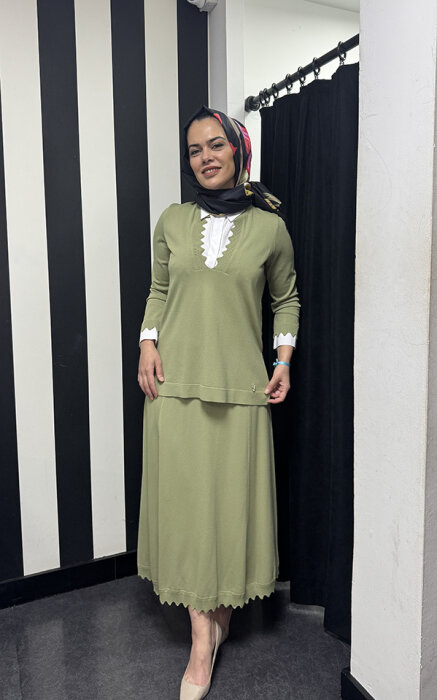 Miss Dalida Etek Ucu Dilimli Triko Etek olive - 4