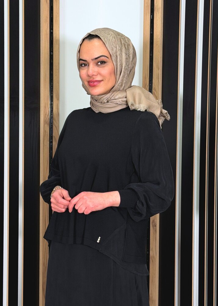 Miss Dalida Evaze Kesim Bileği Lastikli Tunik BLACK (1)